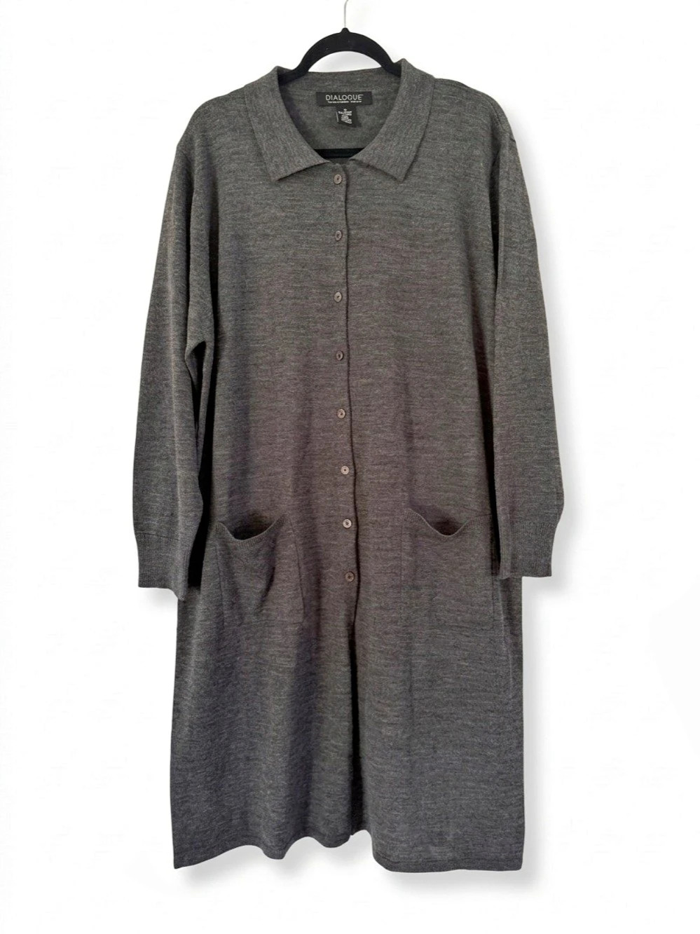 Vintage Dialogue Merino Wool Blend Longline Duster Cardigan Sweater Y2K Gray 1X